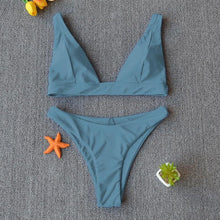 Load image into Gallery viewer, Women Charming Bikini Swimsuit Women Push Up Swimwear Two Piece Bikini Set Solid Color Bathing Suit Swim Suit Female Women Two Piece Bikini Swimsuit Halter Twist Front Bathing Suit Swimwear