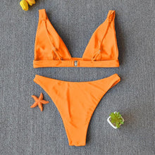 Load image into Gallery viewer, Women Charming Bikini Swimsuit Women Push Up Swimwear Two Piece Bikini Set Solid Color Bathing Suit Swim Suit Female Women Two Piece Bikini Swimsuit Halter Twist Front Bathing Suit Swimwear