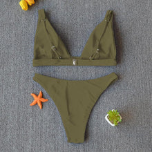 Load image into Gallery viewer, Women Charming Bikini Swimsuit Women Push Up Swimwear Two Piece Bikini Set Solid Color Bathing Suit Swim Suit Female Women Two Piece Bikini Swimsuit Halter Twist Front Bathing Suit Swimwear