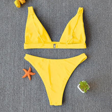 Load image into Gallery viewer, Women Charming Bikini Swimsuit Women Push Up Swimwear Two Piece Bikini Set Solid Color Bathing Suit Swim Suit Female Women Two Piece Bikini Swimsuit Halter Twist Front Bathing Suit Swimwear