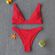 Load image into Gallery viewer, Women Charming Bikini Swimsuit Women Push Up Swimwear Two Piece Bikini Set Solid Color Bathing Suit Swim Suit Female Women Two Piece Bikini Swimsuit Halter Twist Front Bathing Suit Swimwear