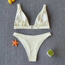 Load image into Gallery viewer, Women Charming Bikini Swimsuit Women Push Up Swimwear Two Piece Bikini Set Solid Color Bathing Suit Swim Suit Female Women Two Piece Bikini Swimsuit Halter Twist Front Bathing Suit Swimwear