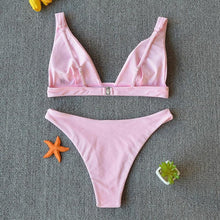 Load image into Gallery viewer, Women Charming Bikini Swimsuit Women Push Up Swimwear Two Piece Bikini Set Solid Color Bathing Suit Swim Suit Female Women Two Piece Bikini Swimsuit Halter Twist Front Bathing Suit Swimwear