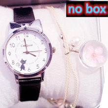 Load image into Gallery viewer, Women Charming Watch Set Pink Leather Strap Student Watch Children Black Cat Leather Strap And Round Dial Quartz Watches For Women Cat Dial With Stainless Steel Dial Quartz Watch