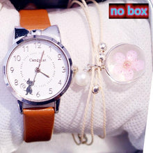 Load image into Gallery viewer, Women Charming Watch Set Pink Leather Strap Student Watch Children Black Cat Leather Strap And Round Dial Quartz Watches For Women Cat Dial With Stainless Steel Dial Quartz Watch
