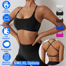 Load image into Gallery viewer, Women Cross Back Sport Bras Padded with Removable Pads Thin Straps