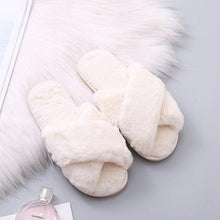 Load image into Gallery viewer, Women Fashion Warm Fluffy Slippers Cozy Faux Fur Cross Indoor Floor Slides Flat Soft Furry Flip Flops Cross Band Soft Plush Cozy House Shoes Furry Open Toe Indoor Outdoor Slip On Warm Breathable Anti-Skid Sole