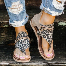 Load image into Gallery viewer, Women Flat Sandals Leopard Snake Print Summer Shoes Beach Leather Sandals Retro Flip Flops Slippers Women Casual Summer Flat Sandal Open Toe Beach Back Zipper T-Strap Outdoor Sandals