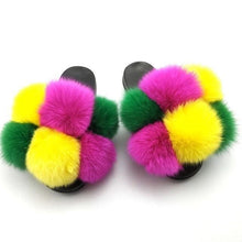Load image into Gallery viewer, Women Fox Fur Slides Home Beautiful Flat Sandals Female Cute Fluffy House Woman Fur Fluffy Slippers Furry Slides Summer Sandals Open Toe Indoor Outdoor Comfortable Slides Sandals