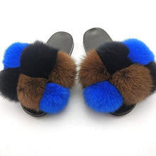 Load image into Gallery viewer, Women Fox Fur Slides Home Beautiful Flat Sandals Female Cute Fluffy House Woman Fur Fluffy Slippers Furry Slides Summer Sandals Open Toe Indoor Outdoor Comfortable Slides Sandals