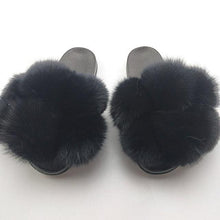 Load image into Gallery viewer, Women Fox Fur Slides Home Beautiful Flat Sandals Female Cute Fluffy House Woman Fur Fluffy Slippers Furry Slides Summer Sandals Open Toe Indoor Outdoor Comfortable Slides Sandals