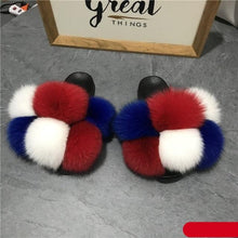Load image into Gallery viewer, Women Fox Fur Slides Home Beautiful Flat Sandals Female Cute Fluffy House Woman Fur Fluffy Slippers Furry Slides Summer Sandals Open Toe Indoor Outdoor Comfortable Slides Sandals