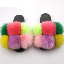 Load image into Gallery viewer, Women Fox Fur Slides Home Beautiful Flat Sandals Female Cute Fluffy House Woman Fur Fluffy Slippers Furry Slides Summer Sandals Open Toe Indoor Outdoor Comfortable Slides Sandals