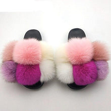 Load image into Gallery viewer, Women Fox Fur Slides Home Beautiful Flat Sandals Female Cute Fluffy House Woman Fur Fluffy Slippers Furry Slides Summer Sandals Open Toe Indoor Outdoor Comfortable Slides Sandals