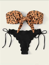 Load image into Gallery viewer, Women Front Lace Up Tie Strapless Leopard Swimsuit Woman Beach Bikini Women's Fashion Bikini Set Leopard Print Strapless Bathing Suit High Cut Two Piece Swimsuits Strapless Swimwear