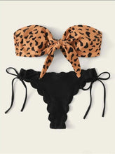 Load image into Gallery viewer, Women Front Lace Up Tie Strapless Leopard Swimsuit Woman Beach Bikini Women's Fashion Bikini Set Leopard Print Strapless Bathing Suit High Cut Two Piece Swimsuits Strapless Swimwear