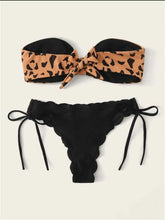 Load image into Gallery viewer, Women Front Lace Up Tie Strapless Leopard Swimsuit Woman Beach Bikini Women's Fashion Bikini Set Leopard Print Strapless Bathing Suit High Cut Two Piece Swimsuits Strapless Swimwear
