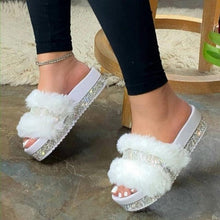 Load image into Gallery viewer, Women Fur Slippers Summer Home Flat Fur Slides For Women Fluffy Shoes Glitter Women' Casual Shoes House Slippers With Arch Support Slip-On Slippers For Women Flat Sandals