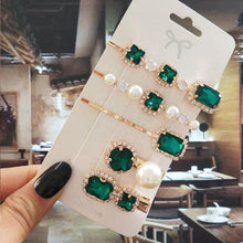 Load image into Gallery viewer, Women Hair Clips Set Jewelry Fashion Green Crystal Hair Accessories Luxury Simulation Pearl Barrette Pin For Girl Gift Ornaments Fashion Hairgrips Accessories For Party