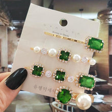 Load image into Gallery viewer, Women Hair Clips Set Jewelry Fashion Green Crystal Hair Accessories Luxury Simulation Pearl Barrette Pin For Girl Gift Ornaments Fashion Hairgrips Accessories For Party