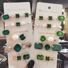 Load image into Gallery viewer, Women Hair Clips Set Jewelry Fashion Green Crystal Hair Accessories Luxury Simulation Pearl Barrette Pin For Girl Gift Ornaments Fashion Hairgrips Accessories For Party