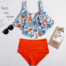 Load image into Gallery viewer, Women High Waist Bikini Plus Size Swimwear Summer Swimsuit Beach Bathing Suit Ruffle Bikini Floral Printed Ruffle High Waist Bikini Set Women's Tummy Control Bathing Suit Swimsuit Flounce Peplum