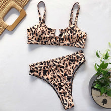 Load image into Gallery viewer, Women High Waist Bikini Swimsuit Swimwear Female Women Metal Ring Cross Bandage Bikini Set Swimsuit Two Piece Cutout Tie Back Bathing Suit Thong Bikini Set Bathing Suit Bather