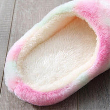 Load image into Gallery viewer, Women Home Slippers With Faux Fur Flats Heel Winter Shoes Keep Warm Shoes For Woman Rainbow Faux Fur Warm Memory Foam Slippers Suede Slip-on Cozy House Shoes Non-Slip Sole