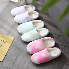 Load image into Gallery viewer, Women Home Slippers With Faux Fur Flats Heel Winter Shoes Keep Warm Shoes For Woman Rainbow Faux Fur Warm Memory Foam Slippers Suede Slip-on Cozy House Shoes Non-Slip Sole