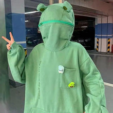 Load image into Gallery viewer, Women Hoodie Frog Pullover Winter Sense Hooded Casual Sweatshirts Autumn Embroidery Loose Hoodies Pullover Casual Creativity Sweatshirt Loose Solid Long Sleeve Tops With Pocket