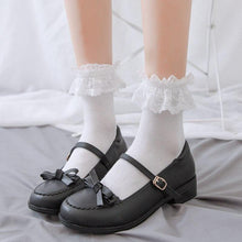 Load image into Gallery viewer, Women Lace Mesh Black White Cotton Socks Japanese Maiden Lovely Short Socks Frilly Ruffle Princess Socks For Women