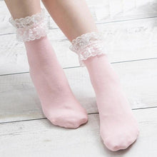 Load image into Gallery viewer, Women Lace Mesh Black White Cotton Socks Japanese Maiden Lovely Short Socks Frilly Ruffle Princess Socks For Women