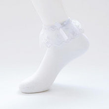 Load image into Gallery viewer, Women Lace Mesh Black White Cotton Socks Japanese Maiden Lovely Short Socks Frilly Ruffle Princess Socks For Women