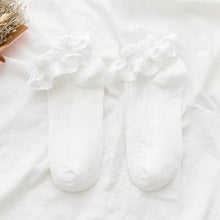 Load image into Gallery viewer, Women Lace Mesh Black White Cotton Socks Japanese Maiden Lovely Short Socks Frilly Ruffle Princess Socks For Women