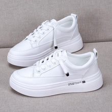 Load image into Gallery viewer, Women Leather Sneakers Fashion Breathble Vulcanized Shoes Women Casual Shoes White Modern Women Sneakers Flats Girl Breathble Shoes Lace Up Modern White Walking Sneakers