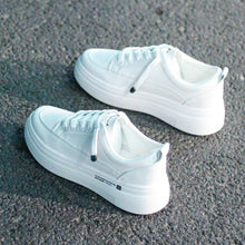 Load image into Gallery viewer, Women Leather Sneakers Fashion Breathble Vulcanized Shoes Women Casual Shoes White Modern Women Sneakers Flats Girl Breathble Shoes Lace Up Modern White Walking Sneakers
