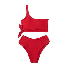Load image into Gallery viewer, Women Leopard Print Swimsuit Women's Bikini One Shoulder Top High Waist Bottom Two Piece Swimsuits Women Push Up Bikini Set One Shoulder Beachwear Summer Leopard Bathing Suit High Waist Swimwear For Women