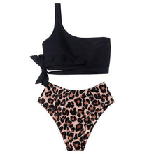 Load image into Gallery viewer, Women Leopard Print Swimsuit Women's Bikini One Shoulder Top High Waist Bottom Two Piece Swimsuits Women Push Up Bikini Set One Shoulder Beachwear Summer Leopard Bathing Suit High Waist Swimwear For Women