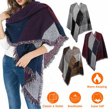 Load image into Gallery viewer, Women Long Soft Knitted Shawl Extra Thick Plaid Blanket Wrap Cape