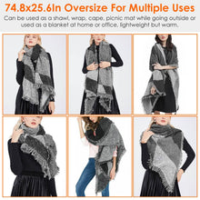 Load image into Gallery viewer, Women Long Soft Knitted Shawl Extra Thick Plaid Blanket Wrap Cape