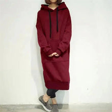Load image into Gallery viewer, Women Loose Long Hoodie Casual Solid Color Hooded Sweatshirts Student's Autumn Winter Baggy Pullover Oversized Sweatshirt Dress