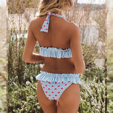 Load image into Gallery viewer, Women Low Waist Bikini Ruffle Swimwear Women Print Swimsuit Women's Bikini Swimsuits Ruffle Floral Two Piece Bathing Suits Printed Halter Neck Swimwear Beachwear Push Up Bikinis Two-piece Bathing Suits Beach Wear