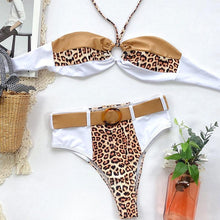 Load image into Gallery viewer, Women Luxury Leopard High Waist Bikini Swimsuit Women's Push Up Bra Tie Side Cutout Bikini Set High Cut Padded Solid Bating Suit Swimwear Female Bikini Set Bathing Suit