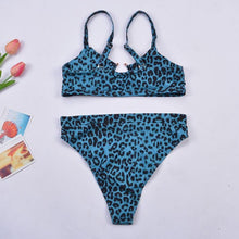 Load image into Gallery viewer, Women Luxury Leopard High Waist Bikini Swimsuit Women's Push Up Bra Tie Side Cutout Bikini Set High Cut Padded Solid Bating Suit Swimwear Female Bikini Set Bathing Suit