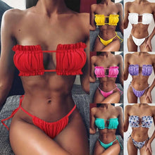 Load image into Gallery viewer, Women Luxury Leopard High Waist Bikini Swimsuit Women's Push Up Bra Tie Side Cutout Bikini Set High Cut Padded Solid Bating Suit Swimwear Female Bikini Set Bathing Suit