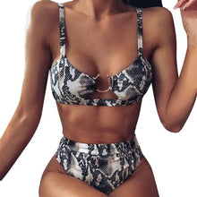 Load image into Gallery viewer, Women Luxury Leopard High Waist Bikini Swimsuit Women's Push Up Bra Tie Side Cutout Bikini Set High Cut Padded Solid Bating Suit Swimwear Female Bikini Set Bathing Suit