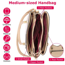 Load image into Gallery viewer, Women Medium Sized Leather Satchel Crossbody Bag with Stylish Stitching Detachable Strap