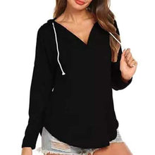 Load image into Gallery viewer, Women Modern Deep V Neck Solid Drawstring Loose Sweatshirt Basic Tunic