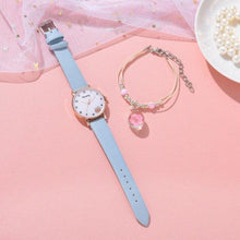 Load image into Gallery viewer, Women New Color Bear Fashion Student Quartz Watch Bracelet Combination Set Kids Girl Wrist Watch Bracelet Leather Rhinestone Luxury Design Simple Dress Women's Watches