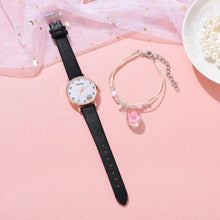 Load image into Gallery viewer, Women New Color Bear Fashion Student Quartz Watch Bracelet Combination Set Kids Girl Wrist Watch Bracelet Leather Rhinestone Luxury Design Simple Dress Women's Watches